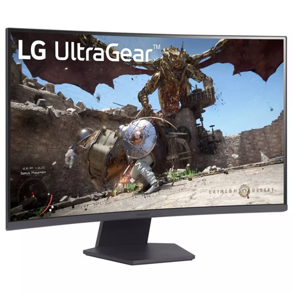 شاشة ألعاب LG UltraGear 32GS60QC-B منحنية 32 بوصة بدقة QHD، 2560×1440، بتردد 180Hz، وزمن استجابة 1ms GtG، ولوحة VA، وانحناء 1000R، وتقنية HDR10، وتغطية 99% من sRGB، وتقنية AMD FreeSync، وتقنية VESA AdaptiveSync