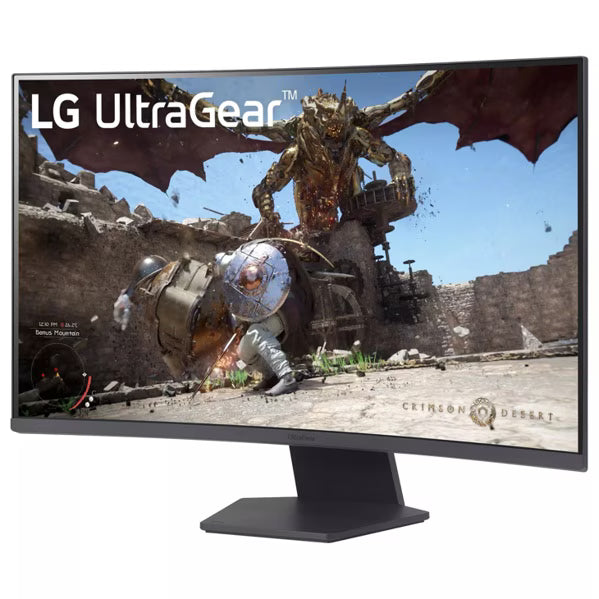شاشة ألعاب LG UltraGear 32GS60QC-B منحنية 32 بوصة بدقة QHD، 2560×1440، بتردد 180Hz، وزمن استجابة 1ms GtG، ولوحة VA، وانحناء 1000R، وتقنية HDR10، وتغطية 99% من sRGB، وتقنية AMD FreeSync، وتقنية VESA AdaptiveSync