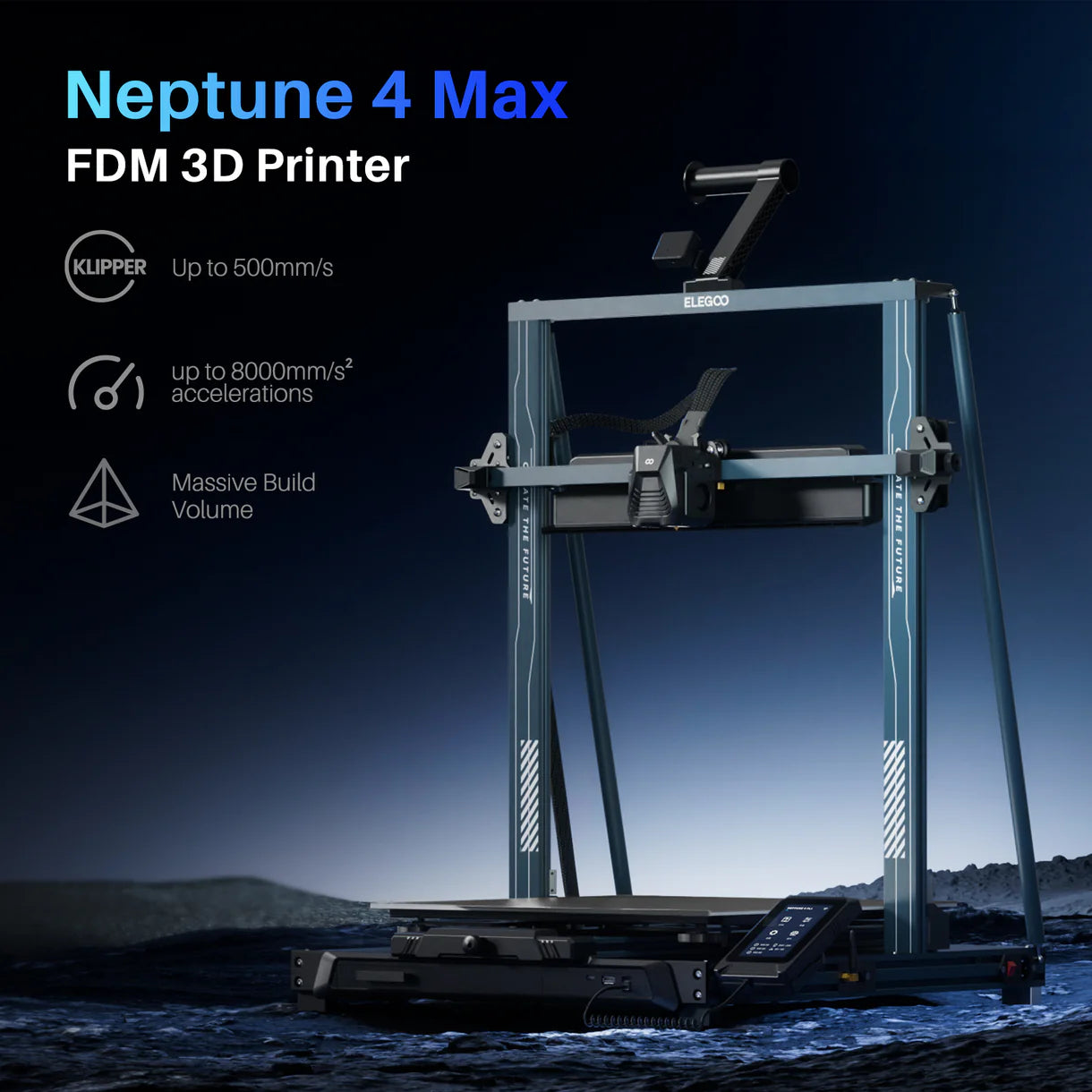 Elegoo Neptune 4 Max — Large‑Format FDM 3D Printer, 420×420×480 mm Build Volume, 300 °C High-Temp Nozzle, Auto Bed Leveling, High-Speed & Precise Printing