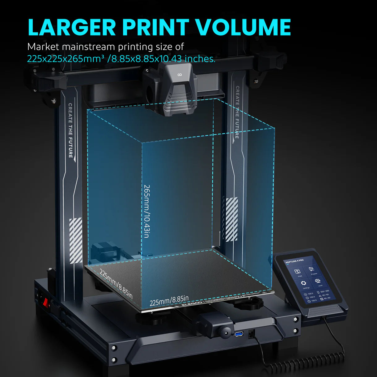 Elegoo Neptune 4 Pro — FDM 3D Printer, 225×225×265 mm Build Volume, High-Temperature Nozzle up to 300 °C, Auto Bed Leveling, Fast & Precise Printing