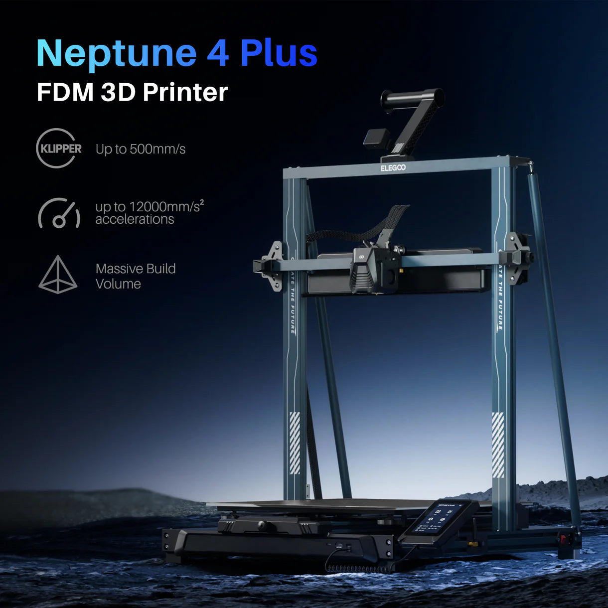 Elegoo Neptune 4 Plus — FDM 3D Printer, 320×320×385 mm Large Build Volume, High-Temperature 300 °C Nozzle, Auto Bed Leveling, High-Speed & Precise Printing