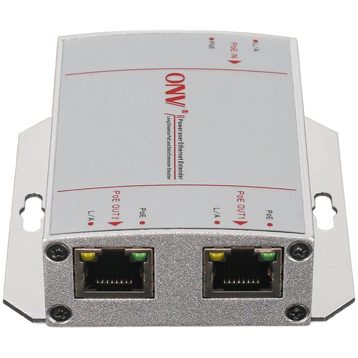ONV PSE-PD3302S Gigabit PoE Extender, 3-Port Ethernet Repeater, 2 PoE Outputs, IEEE 802.3af/at, 30W PoE Input, 200m Extension