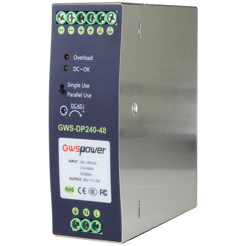 ONV GWS-DP240-48 Industrial DIN Rail Power Supply, 240W, 48V DC, 5A Output, AC to DC Power Supply for Industrial PoE Switches