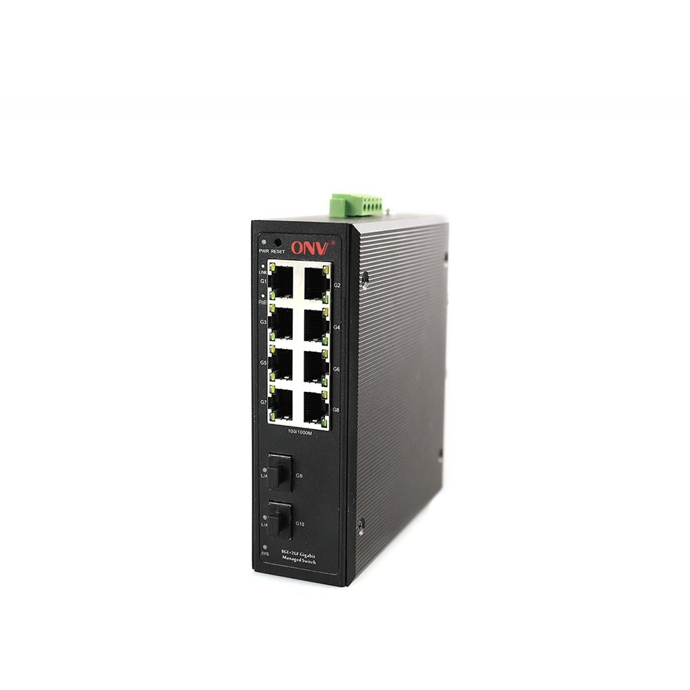 ONV IPS53108PFM 10-Port Gigabit Industrial Managed PoE+ Switch, 8 PoE Ports, 2 SFP Uplinks, 30W/Port, DIN Rail Mount