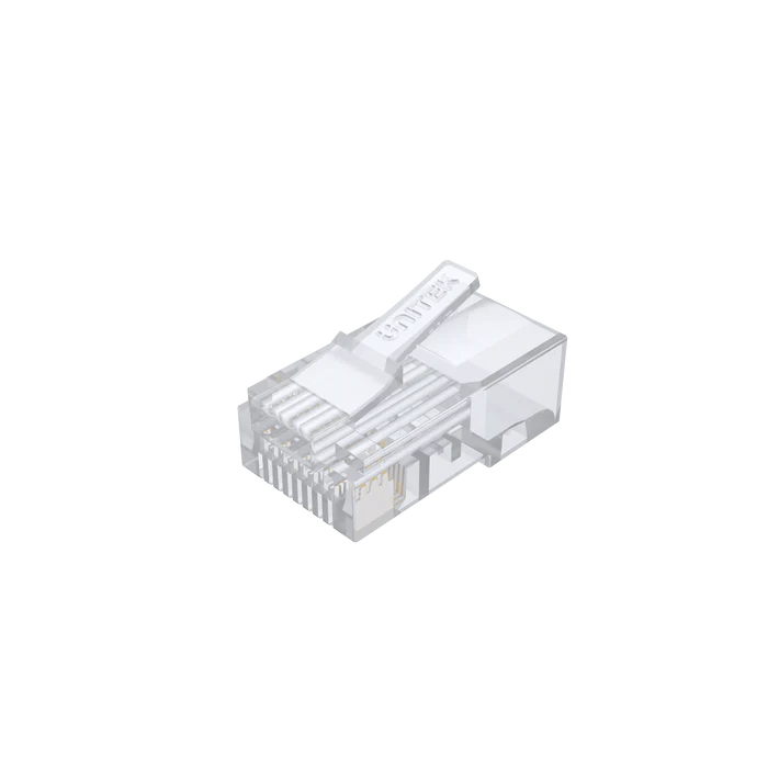 موصلات Unitek OT1091ATP01 Cat 6 RJ45 Pass-Through (عدد 100 قطعة) – غير محمية، مطلية بالذهب، متوافقة مع أسلاك 24–26 AWG