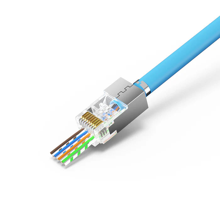 Unitek OT1093ATP01 Cat 7 RJ45 Pass-Through Connectors (50pcs) – Shielded, 10Gbps, Gold-Plated, Staggered Design