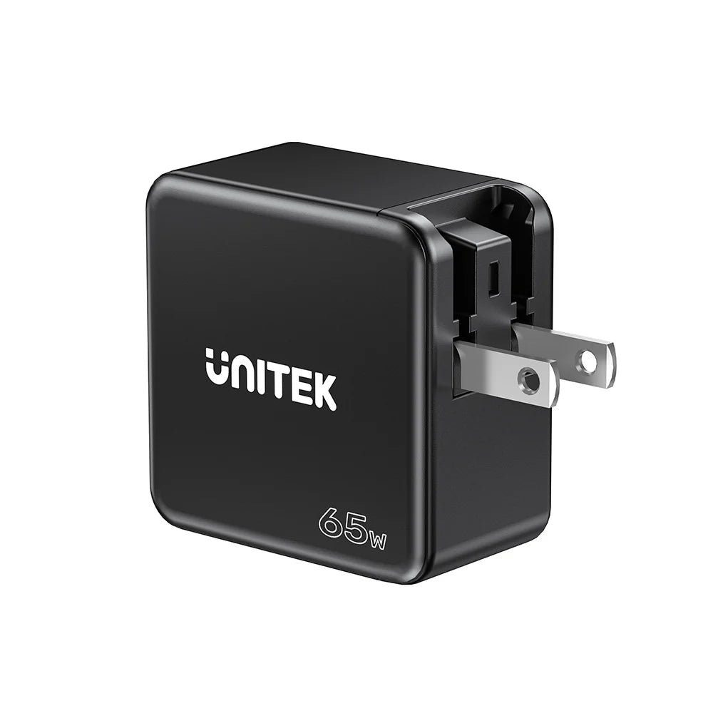 Unitek 65W GaN Travel Charger – Dual USB-C PD & USB-A QC 3.0 Ports - Compact Design - EU & UK Plug Adapters - Model P1117B