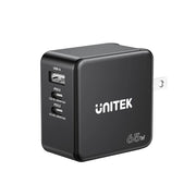 شاحن سفر Unitek GaN بقوة 65 واط - منفذا USB-C PD وUSB-A QC 3.0 - تصميم صغير الحجم - محولات قابس الاتحاد الأوروبي والمملكة المتحدة - طراز P1117B