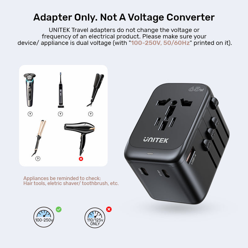 Unitek GaN 65W Universal Travel Adapter