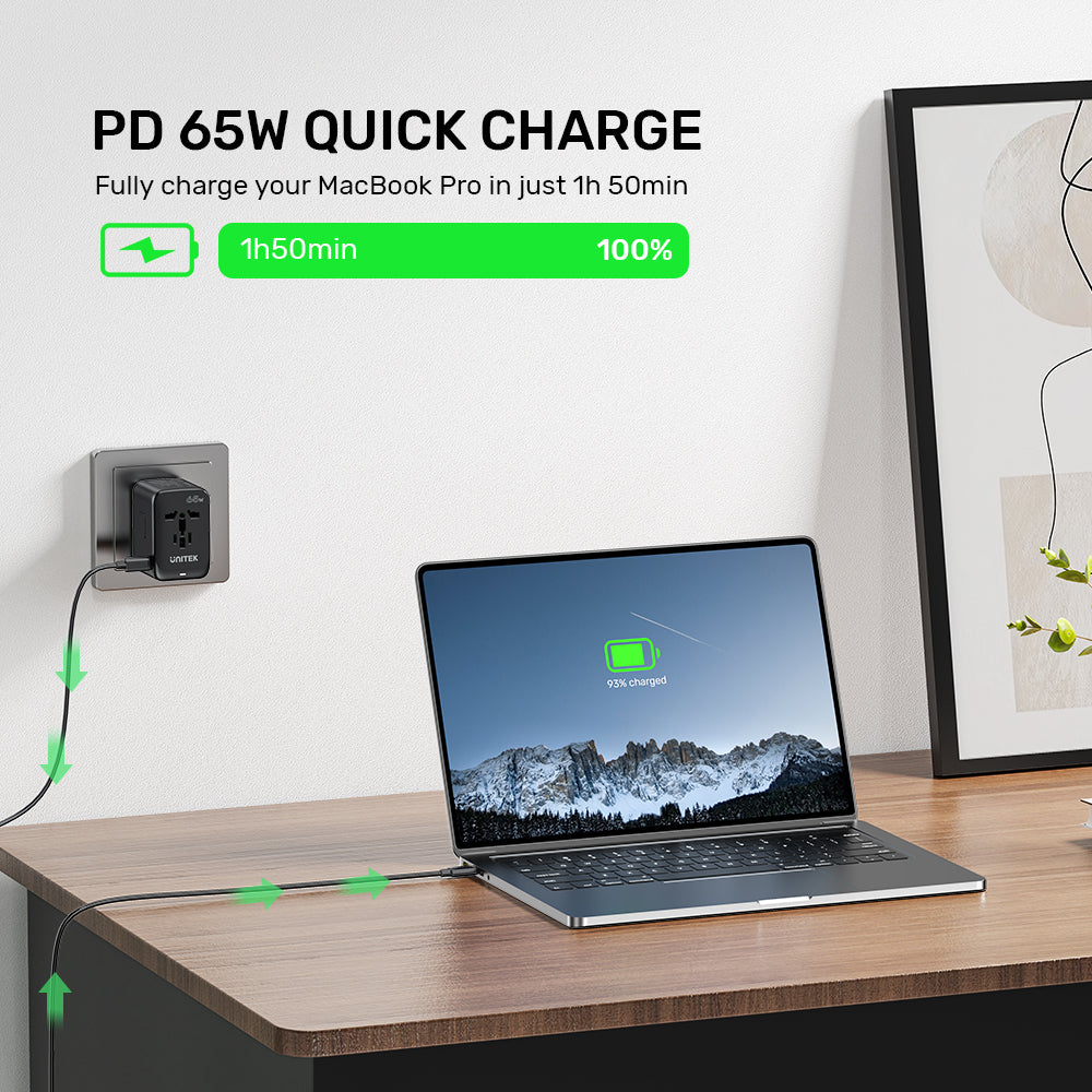 محول سفر عالمي من Unitek GaN بقدرة 65 واط 