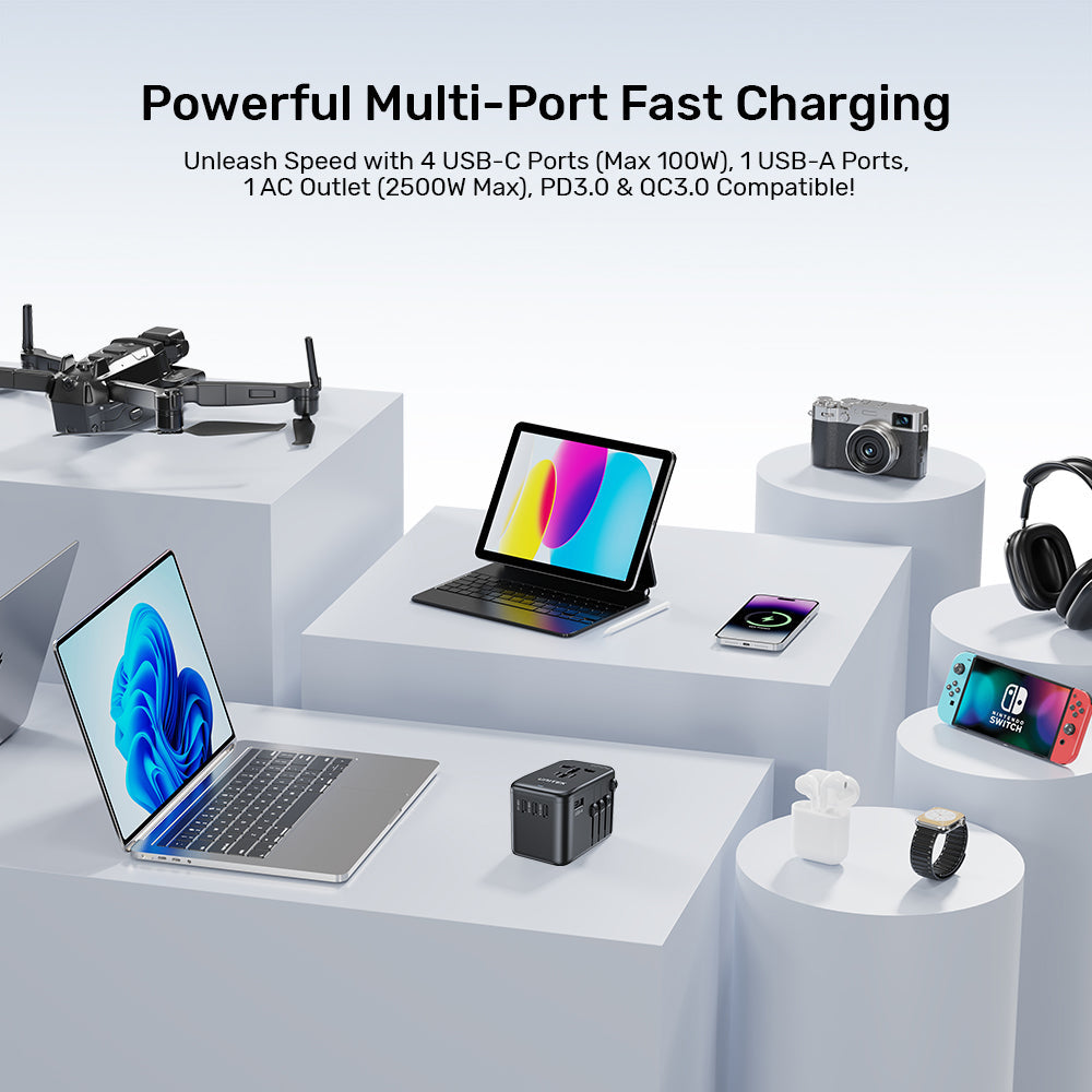 محول سفر عالمي من Unitek GaN بقدرة 100 واط 