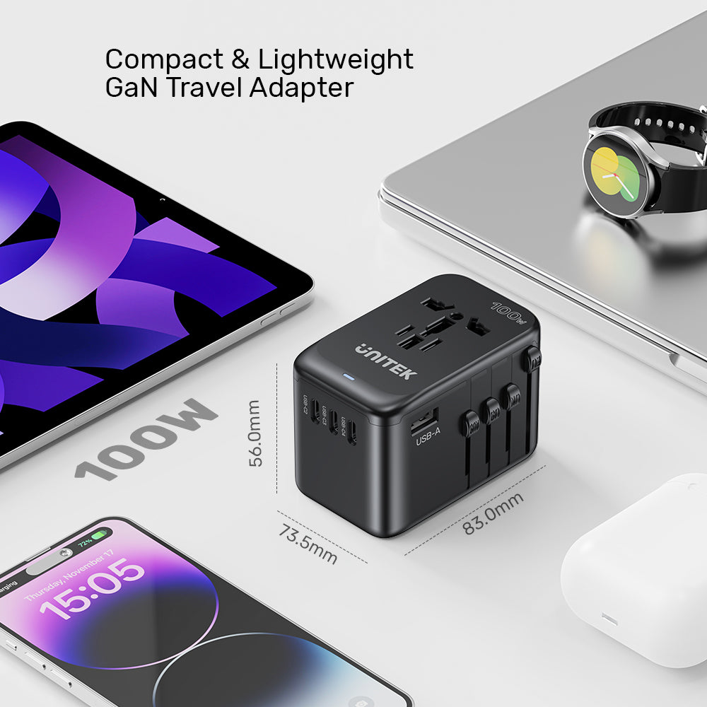 محول سفر عالمي من Unitek GaN بقدرة 100 واط 