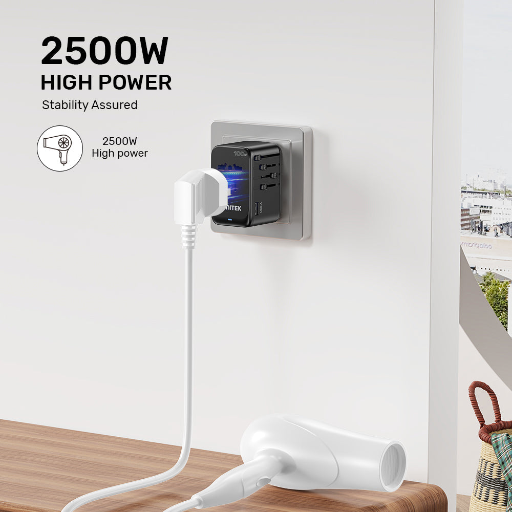 محول سفر عالمي من Unitek GaN بقدرة 100 واط 