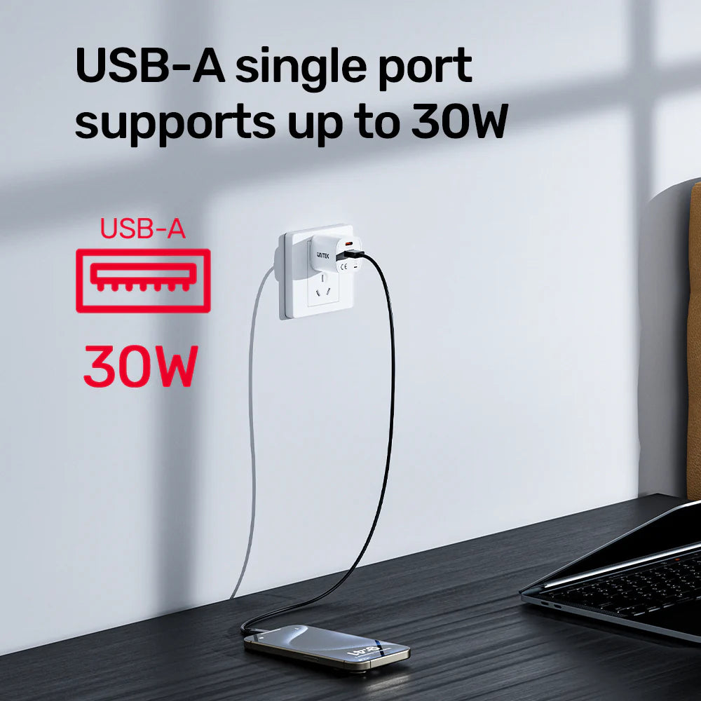 Unitek 33W Mini GaN Wall Charger – Dual Port USB-C PD 3.0 & USB-A QC 3.0 - Ultra-Compact Design - Fast Charging for iPhone 12–15 Series - Model P1125A