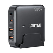 شاحن سطح مكتب UNITEK بقوة 100 واط GaN، محطة شحن سريعة بأربعة منافذ مع منفذي USB-C وUSB-A، محور شحن متعدد الأجهزة بدعم PD وQC