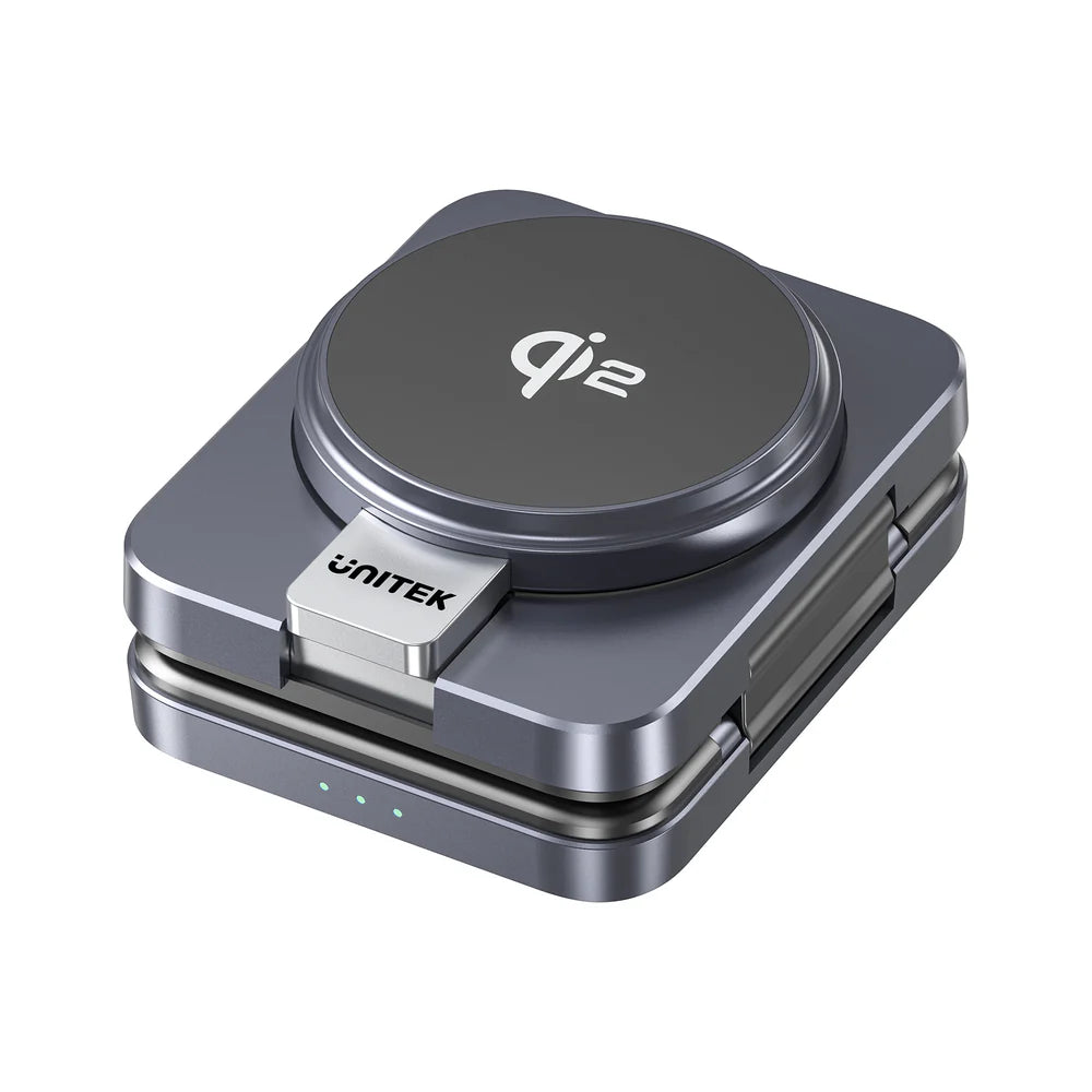 Unitek Qi2 Foldable 3-in-1 Wireless Charging Station – 15W MagSafe for iPhone - 5W for AirPods - 2.5W for Apple Watch - Compact Travel Stand - Model P1300AGY01