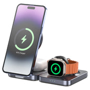 Unitek Qi2 Foldable 3-in-1 Wireless Charging Station – 15W MagSafe for iPhone - 5W for AirPods - 2.5W for Apple Watch - Compact Travel Stand - Model P1300AGY01
