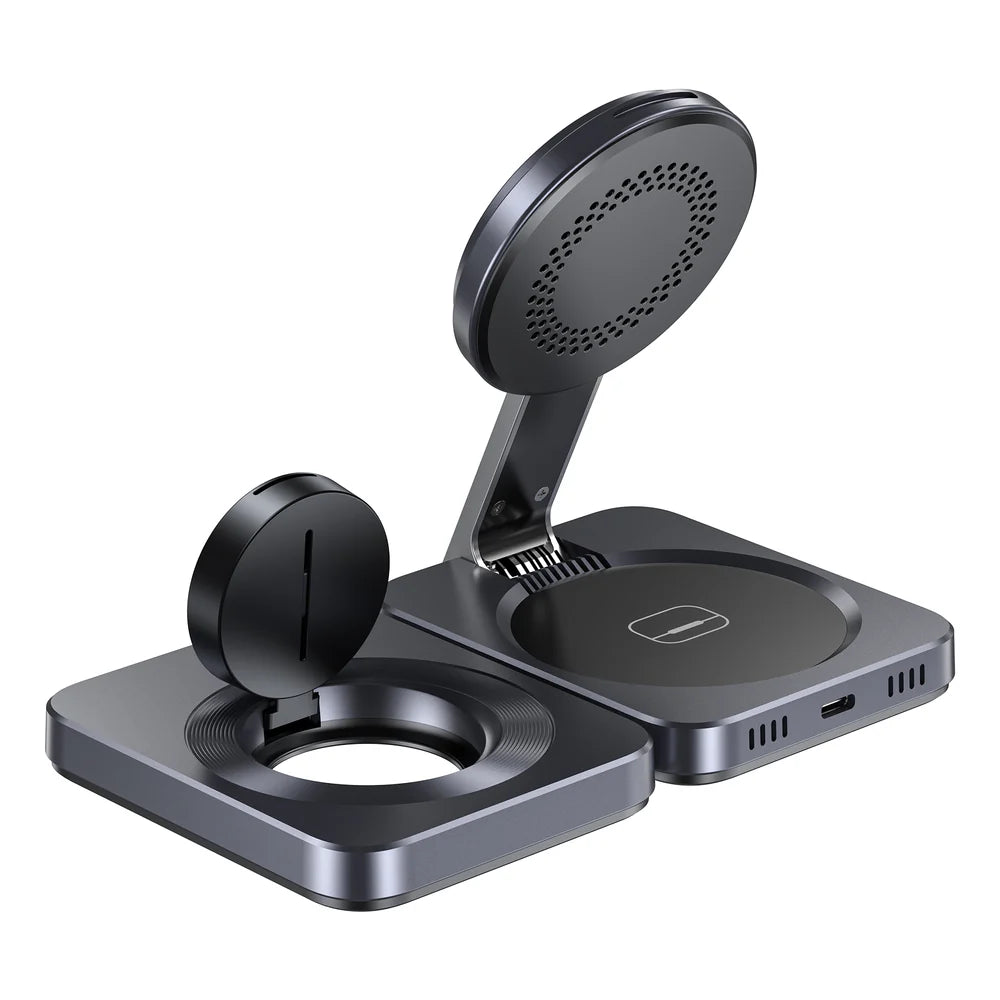 Unitek Qi2 Foldable 3-in-1 Wireless Charging Station – 15W MagSafe for iPhone - 5W for AirPods - 2.5W for Apple Watch - Compact Travel Stand - Model P1300AGY01