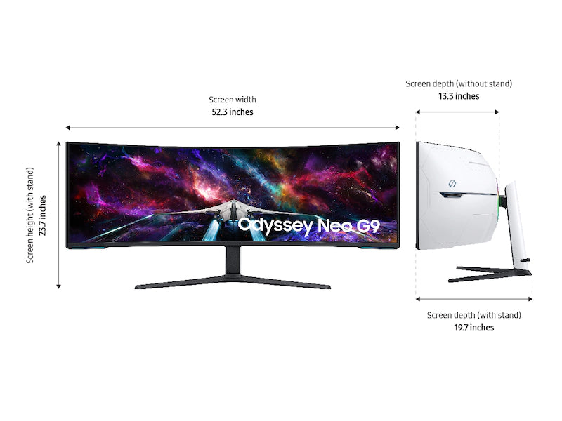 Samsung 57″ Odyssey Neo G9 – Dual UHD 7680×2160, 240 Hz, 1 ms, Quantum Mini-LED, 1000R Curve, HDR1000, DP 2.1 / HDMI 2.1
