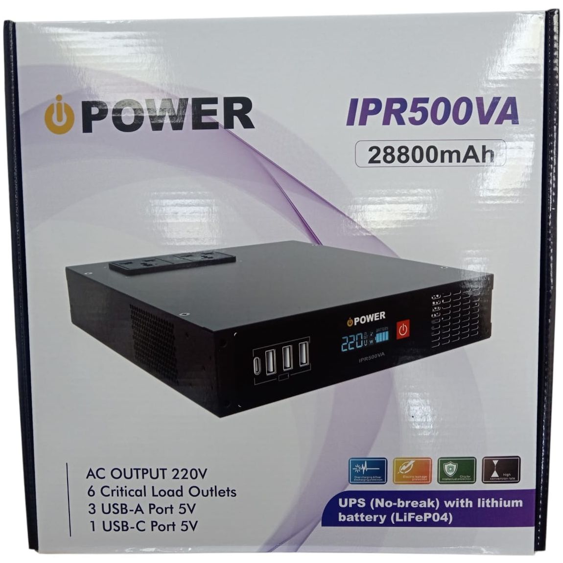 iPower 500VA 330W LiFePO4 UPS for PlayStation 5 FAT, Dual AC Outputs, 0.03s Transfer Time, USB 5V 2.4A