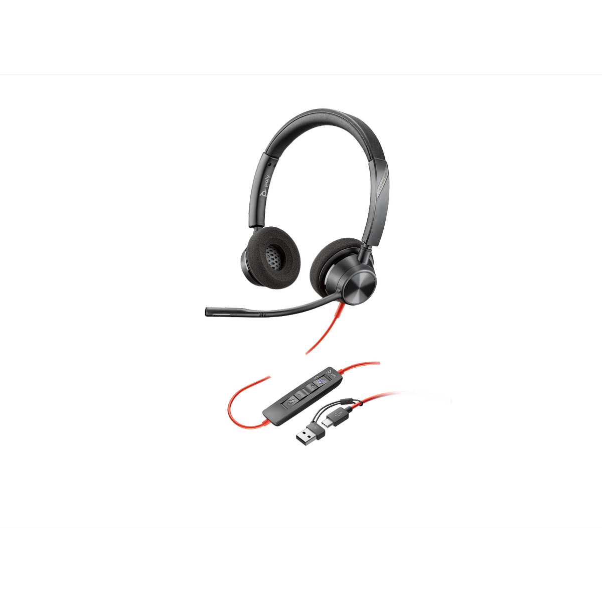 Poly Plantronics - Blackwire 3320 USB-A - Wired, Dual-Ear (Stereo) Headset with Boom Mic - USB-A to Connect to Your PC, Mac or Cell Phone - Works with Teams, Zoom & More