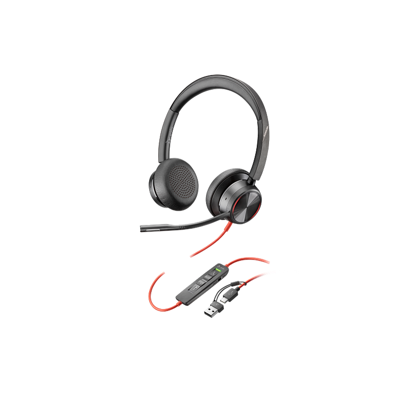 Poly Blackwire 8225 Stereo USB-C Headset + USB-C/A Adapter – Noise-Canceling Mic, Hybrid ANC, USB-C and USB-A Compatible