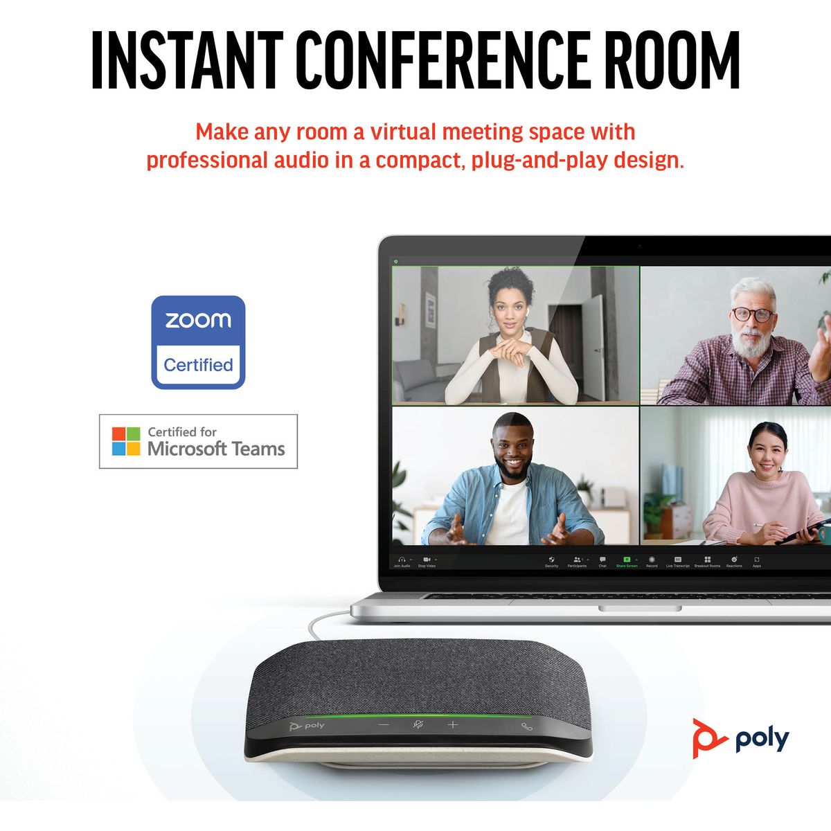 Poly Sync 10 USB Speakerphone, Full-Duplex Speaker & Noise-Reducing Mics, USB-A/USB-C Connectivity, Desk Conference for PC/Mac
