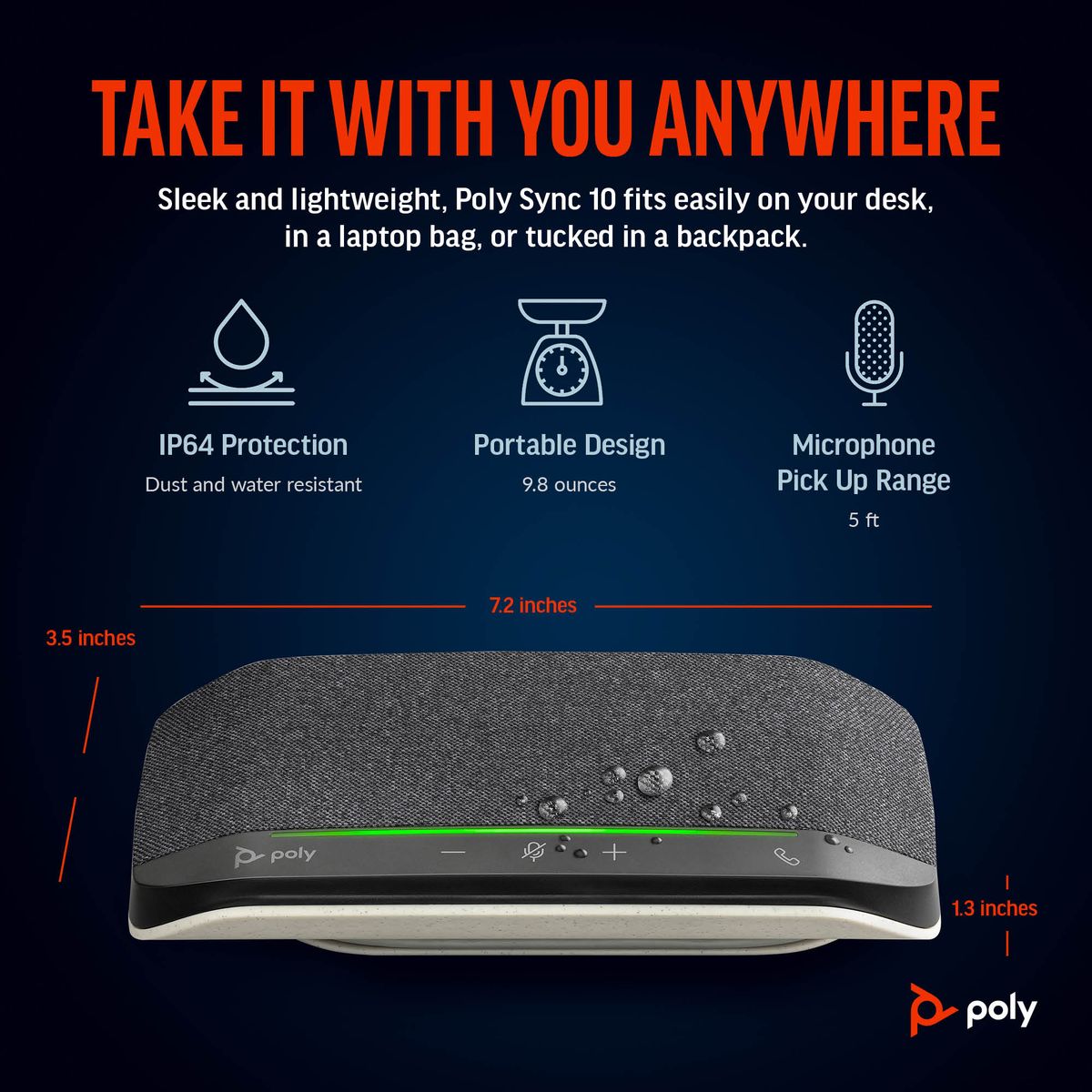 Poly Sync 10 USB Speakerphone, Full-Duplex Speaker & Noise-Reducing Mics, USB-A/USB-C Connectivity, Desk Conference for PC/Mac