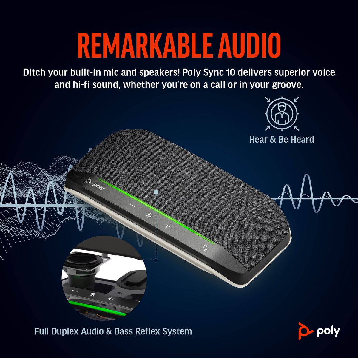 Poly Sync 10 USB Speakerphone, Full-Duplex Speaker & Noise-Reducing Mics, USB-A/USB-C Connectivity, Desk Conference for PC/Mac