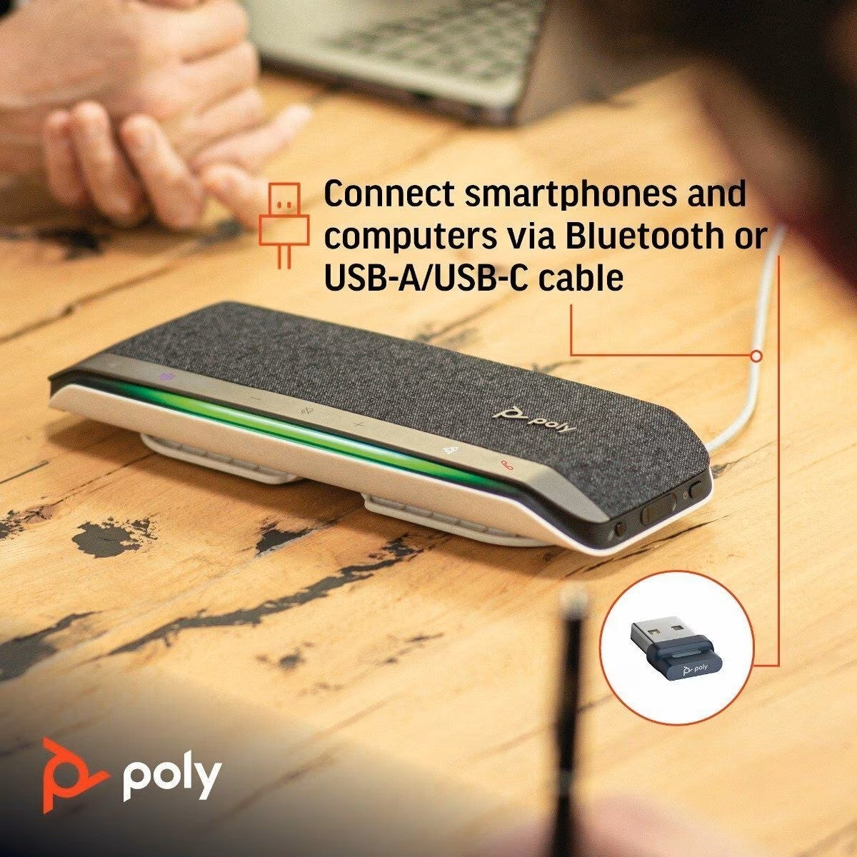 Poly Sync 40 USB Speakerphone, USB-A & USB-C Connectivity, Full-Duplex Audio, Noise-Reducing Mics, Touch Controls, PC/Mac Conferencing