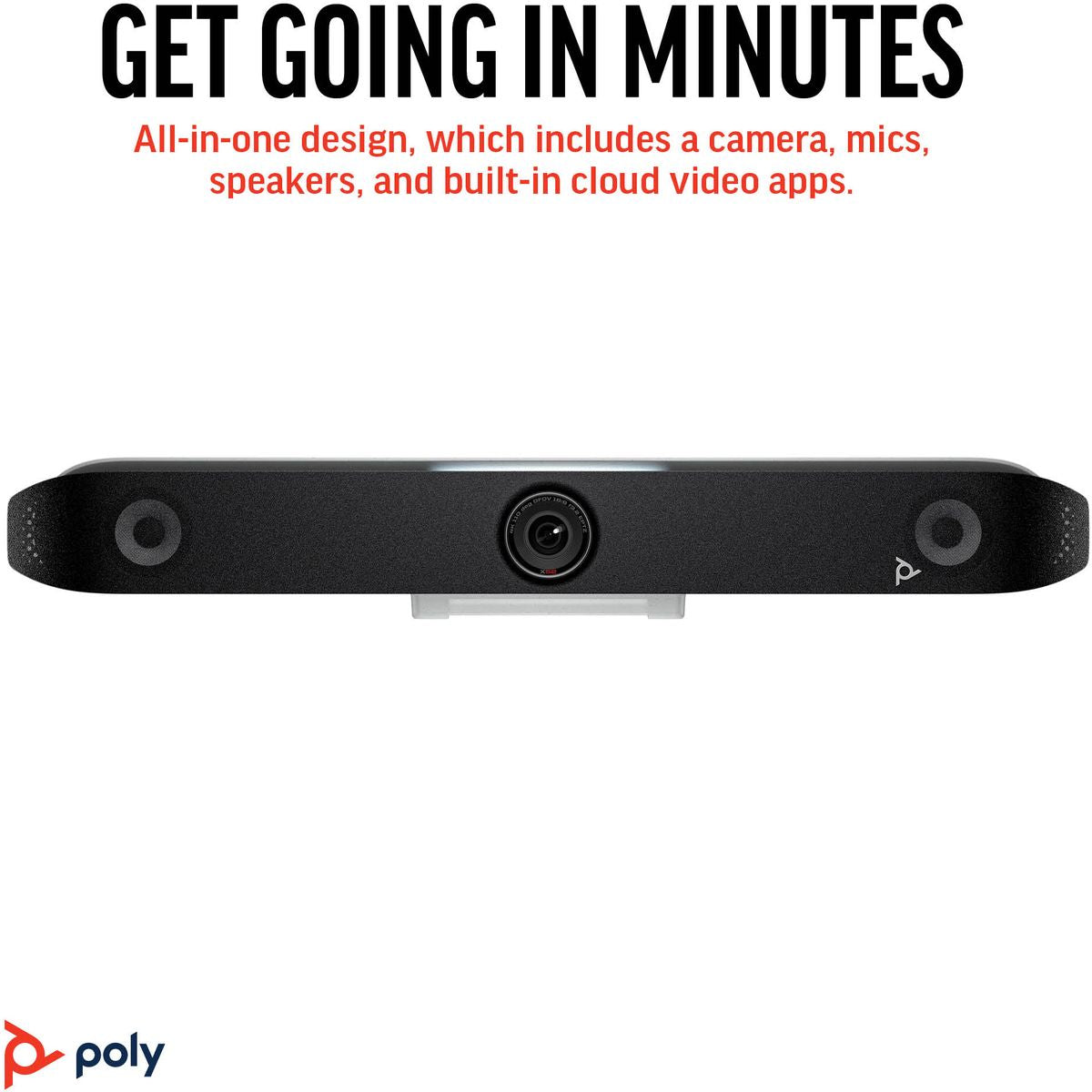 Poly Studio X52 All-in-One Video Bar with TC10 Touch Controller, 20MP 4K, 95° HFOV, Dual HDMI Out, Wi-Fi 6/BT, 20' Mic Range