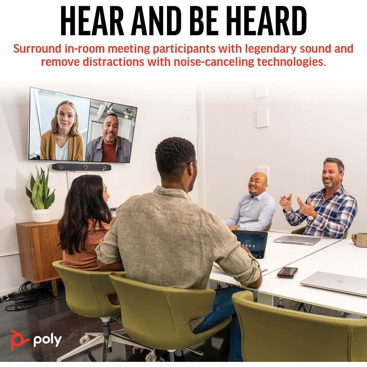 Poly Studio X52 All-in-One Video Bar with TC10 Touch Controller, 20MP 4K, 95° HFOV, Dual HDMI Out, Wi-Fi 6/BT, 20' Mic Range