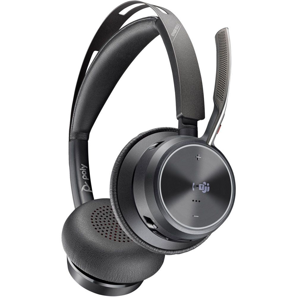 سماعة رأس ستيريو بلوتوث Poly Voyager Focus 2 9T9J6AA، معتمدة من Microsoft Teams، USB-C، محول BT700، وقاعدة شحن