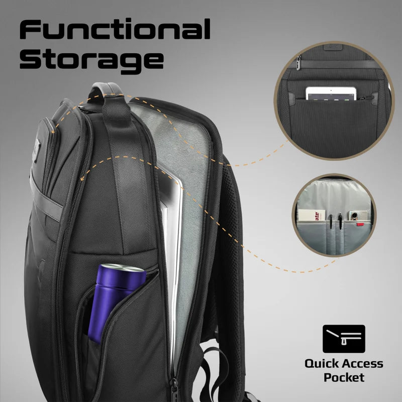 Promate Paramount-BP 15.6″ Laptop Backpack – Comfort Mesh Straps, Spacious Compartments, Durable 1680D Polyester