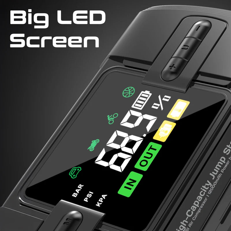 Promate PatrolPack-3 1200A/12V Jump Starter & 150PSI Air Compressor - 12000mAh Power Bank, QC 3.0, DC Output, LED Flashlight, TPMS