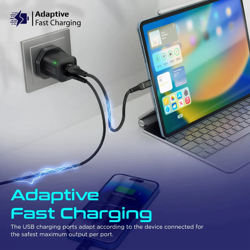 شاحن بروميت PowerPort-25AC فائق السرعة ثنائي المنفذ مع توصيل طاقة بقوة 25 واط وQC 3.0