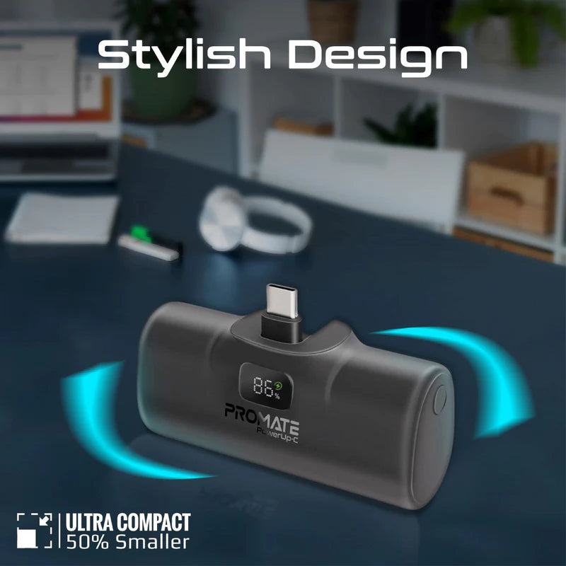 Promate Ultra-Compact Fast charging 5000mAh Power Bank with In-Built USB-C Connector