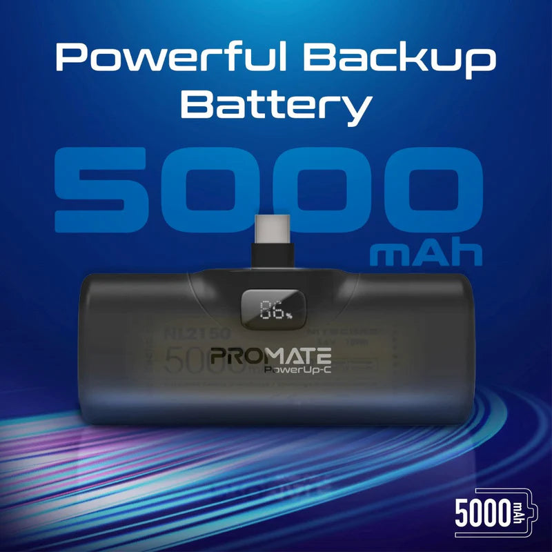 Promate Ultra-Compact Fast charging 5000mAh Power Bank with In-Built USB-C Connector