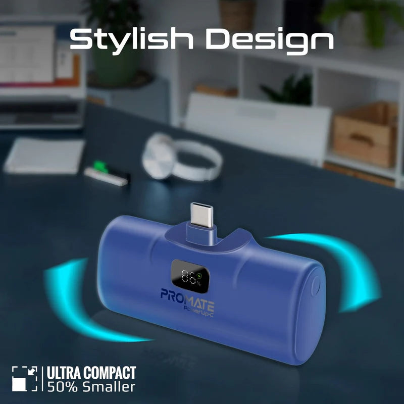 Promate Ultra-Compact Fast charging 5000mAh Power Bank with In-Built USB-C Connector