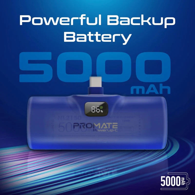 Promate Ultra-Compact Fast charging 5000mAh Power Bank with In-Built USB-C Connector