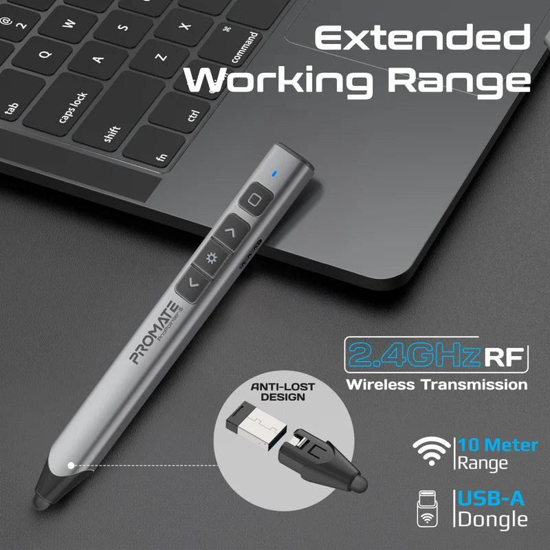 Promate ProPointer-S Universal Intuitive Wireless Presenter with Stylus Pen