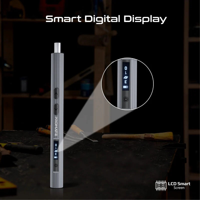 Promate Electric Screwdriver Set, Premium 62-in-1 Rechargeable Screwdriver with S2 Steel Bits, Rapid 200 RPM, 0.25-0.35nM Torque, LED Fill Light, LCD Screen and Storage Case