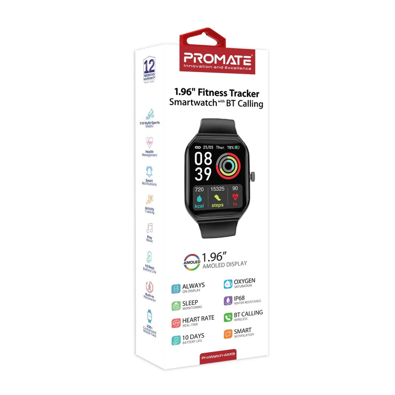 Promate ProWatch-AM19 1.96" Fitness Tracker Smartwatch with BT Calling