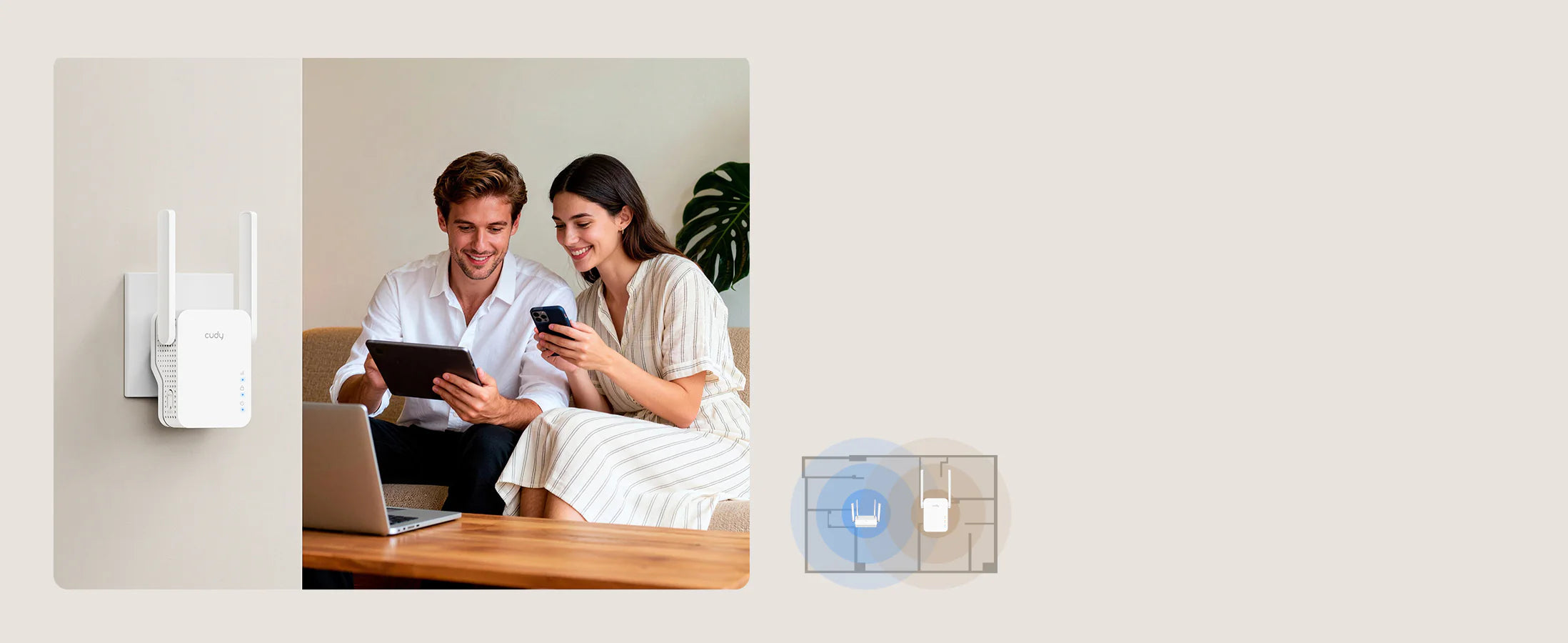 Cudy RE300 N300 Wi-Fi Range Extender, 300Mbps Wireless Repeater, 2×2 MIMO, 2 Fixed Antennas, Fast Ethernet LAN Port, WPS Button, Plug-in Design