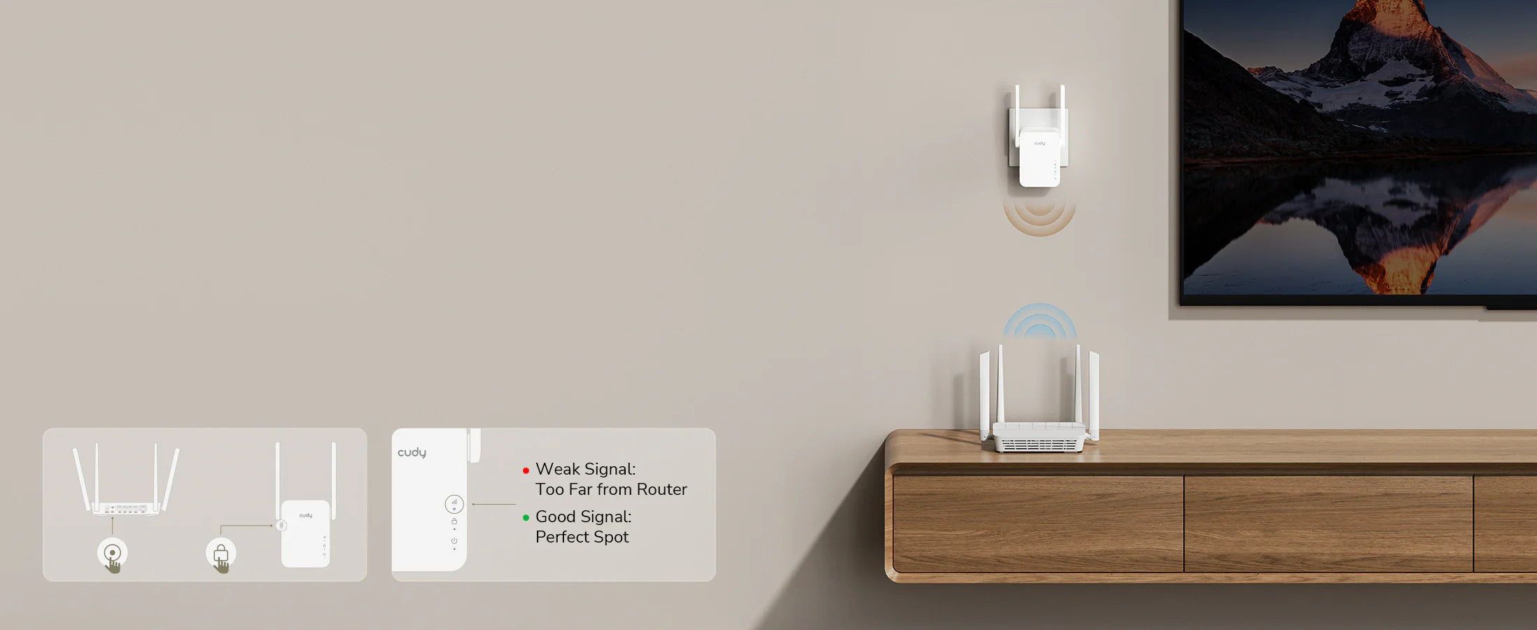 Cudy RE300 N300 Wi-Fi Range Extender, 300Mbps Wireless Repeater, 2×2 MIMO, 2 Fixed Antennas, Fast Ethernet LAN Port, WPS Button, Plug-in Design