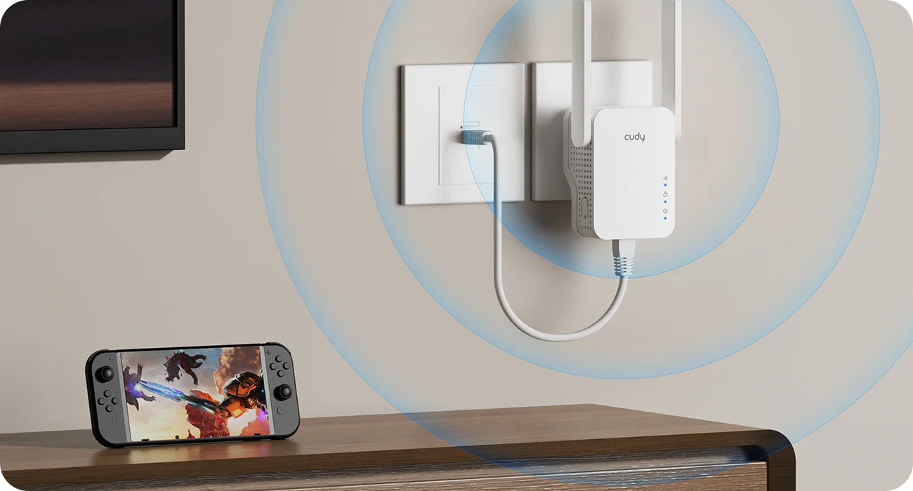 Cudy RE300 N300 Wi-Fi Range Extender, 300Mbps Wireless Repeater, 2×2 MIMO, 2 Fixed Antennas, Fast Ethernet LAN Port, WPS Button, Plug-in Design