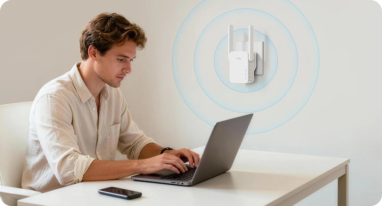 Cudy RE300 N300 Wi-Fi Range Extender, 300Mbps Wireless Repeater, 2×2 MIMO, 2 Fixed Antennas, Fast Ethernet LAN Port, WPS Button, Plug-in Design
