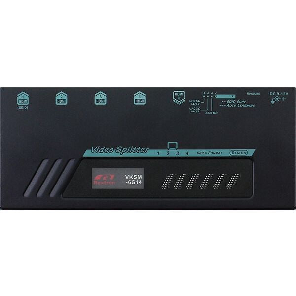 Rextron VKSM-6G14 4-Port 4K HDMI Splitter, 1x4 HDMI 2.0, 4K@60Hz 4:4:4, EDID, HDCP 2.2, Metal Housing