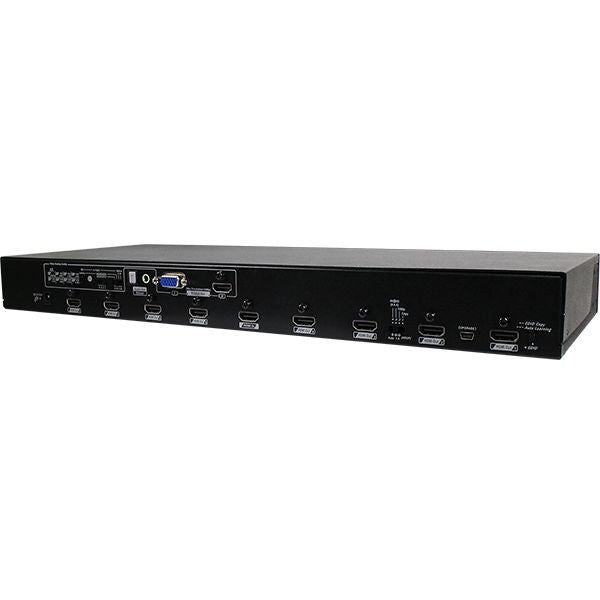 مقسم HDMI بدقة 4K حقيقي 10 منافذ Rextron VKSM-K618، 8 مخرجات HDMI + VGA/HDMI، مستخلص صوت، EDID، HDCP 2.2