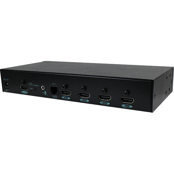 مفتاح ريكسترون VKSM-S6G41 بمنفذ HDMI 2.0 بدقة 4K من 4 منافذ، مبدل HDMI 4x1، بدقة 4K عند 60 هرتز 4:4:4، مخرج صوت، RS232، IR، HDCP 2.2